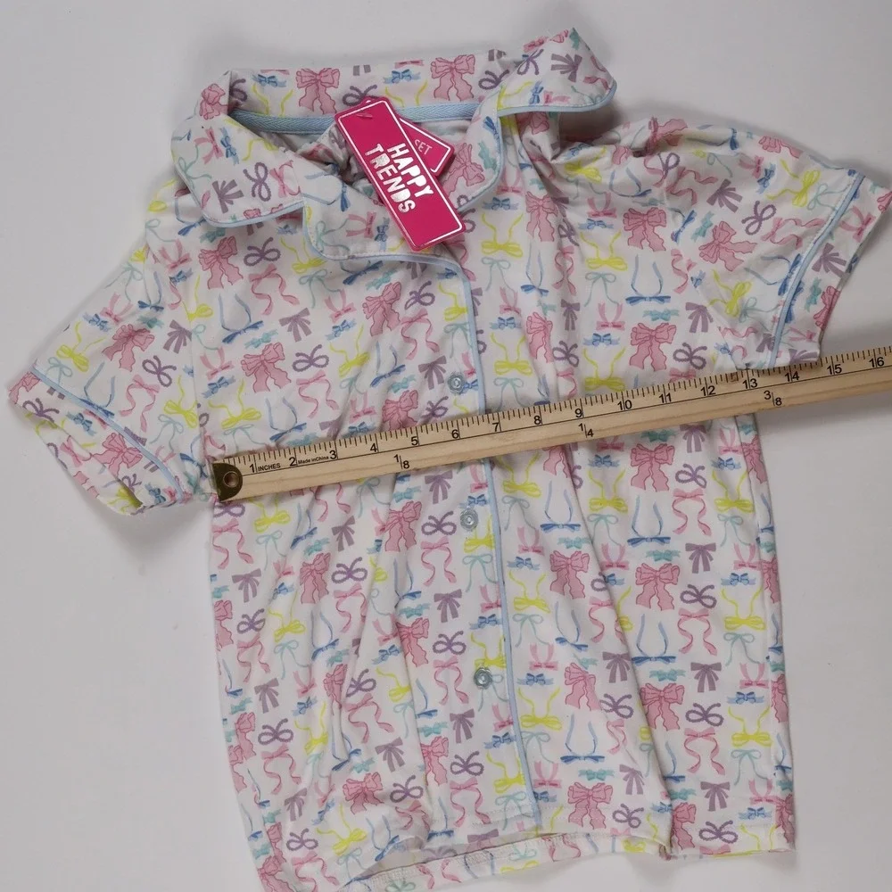 Happy Trends Pajama Top Bow Print White Pink Large 10/12 NWT